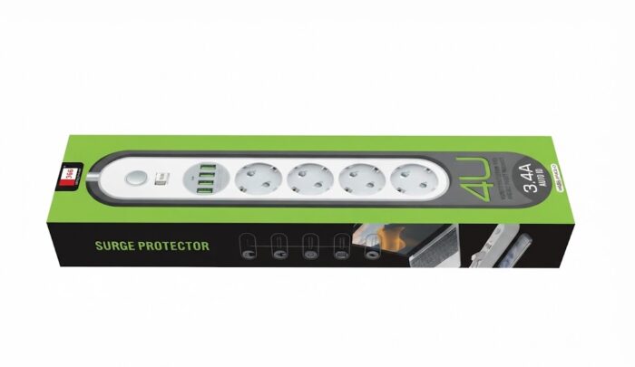 RALLONGE 4 TROUS 4 USB 3 METRES
